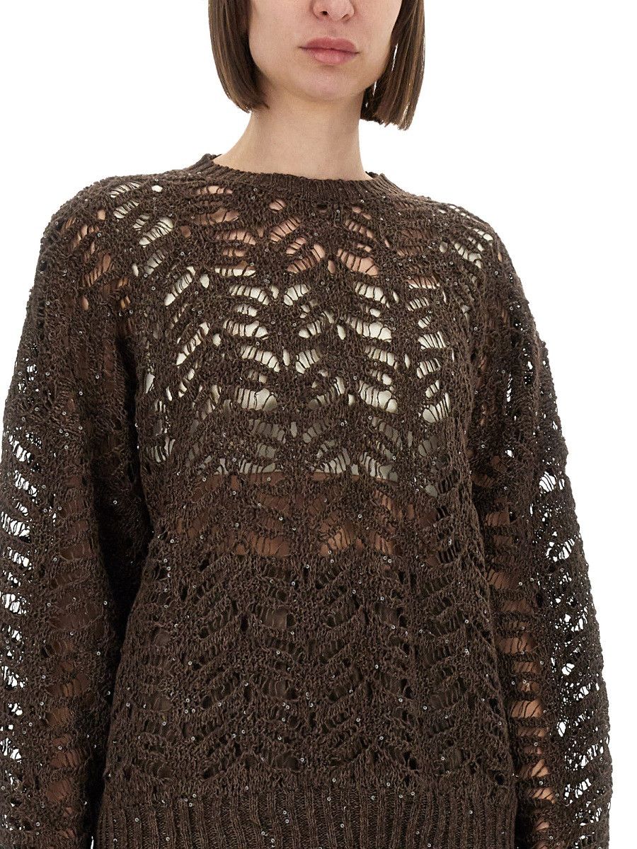 Brunello Cucinelli BRUNELLO CUCINELLI FOLIAGE LACE LINEN AND SILK DIAMOND KNIT Size L / US 10 / IT 46 - 4 Thumbnail