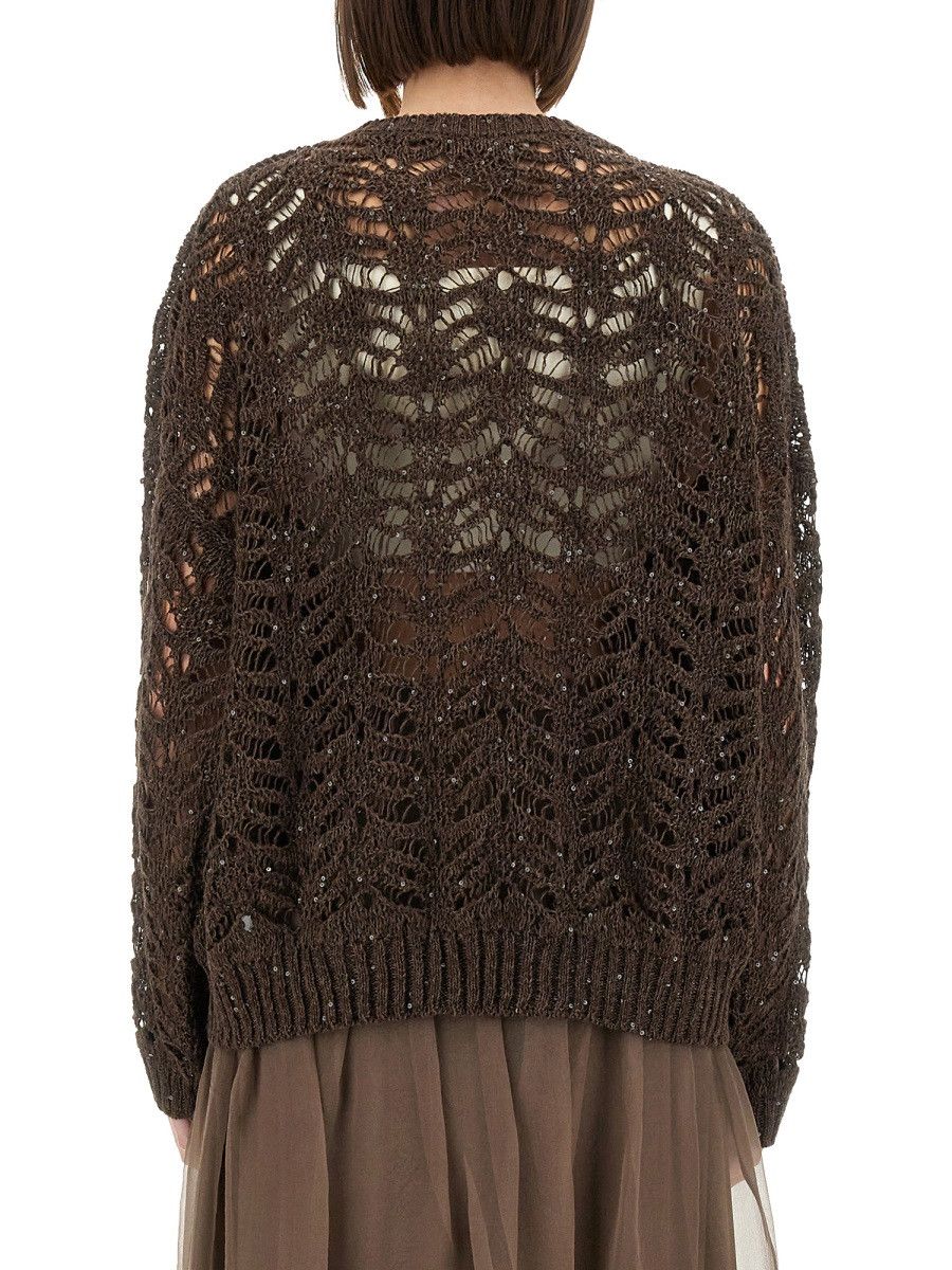 Brunello Cucinelli BRUNELLO CUCINELLI FOLIAGE LACE LINEN AND SILK DIAMOND KNIT Size L / US 10 / IT 46 - 3 Thumbnail