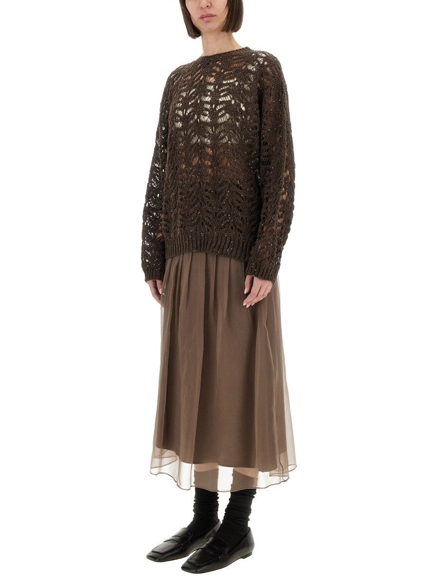 Brunello Cucinelli BRUNELLO CUCINELLI FOLIAGE LACE LINEN AND SILK DIAMOND KNIT Size L / US 10 / IT 46 - 2 Thumbnail