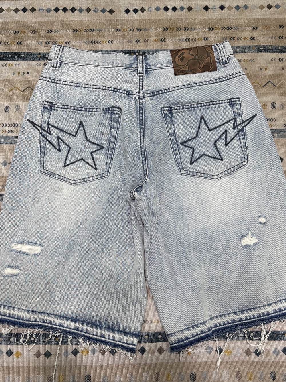 Bape A BATHING APE Star Logo Denim Shorts Size XL Size US 36 / EU 52 - 2 Thumbnail