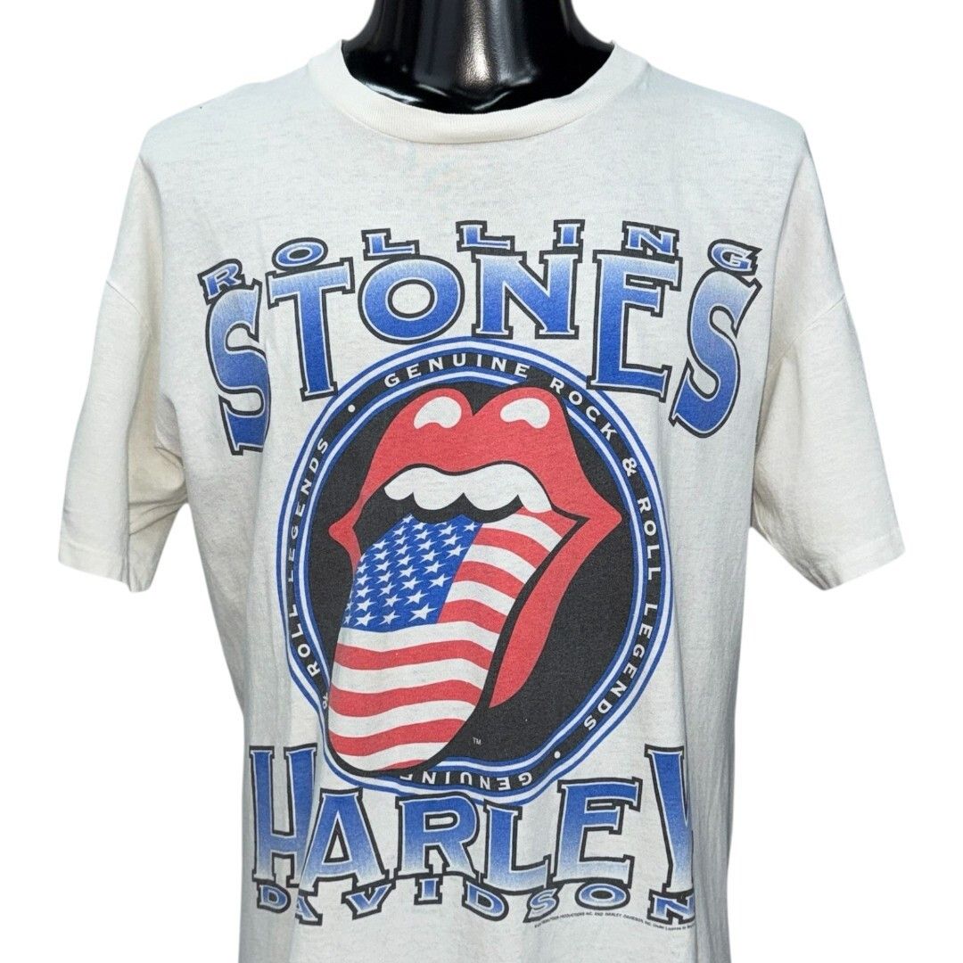 The Rolling Stones THE ROLLING STONES 90s Harley-Davidson Flag Lips Tee Size L Size US L / EU 52-54 / 3 - 3 Thumbnail