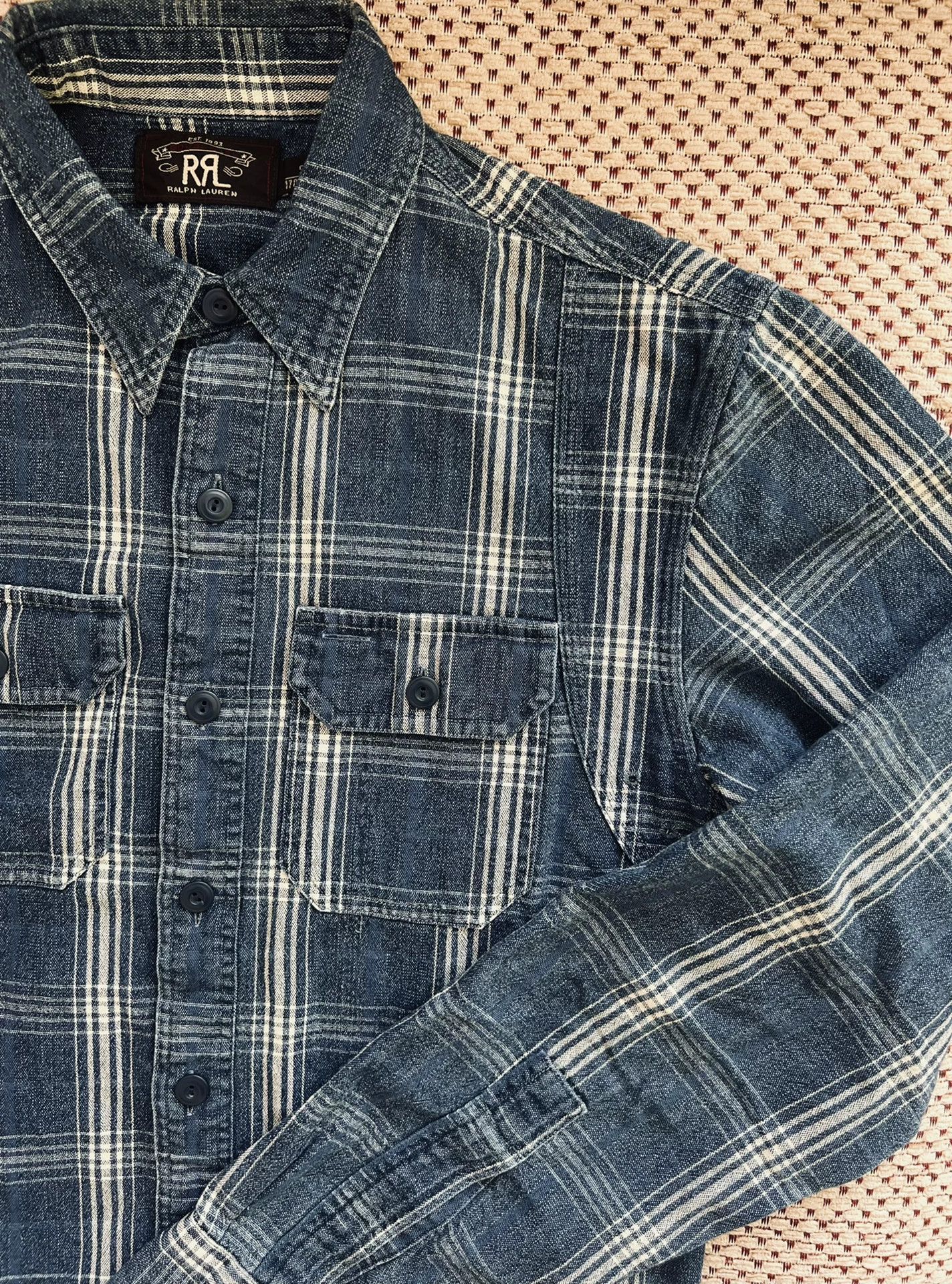 RRL Ralph Lauren RRL Indigo Check Shirt (Vintage S) Size US S / EU 44-46 / 1 - 3 Thumbnail