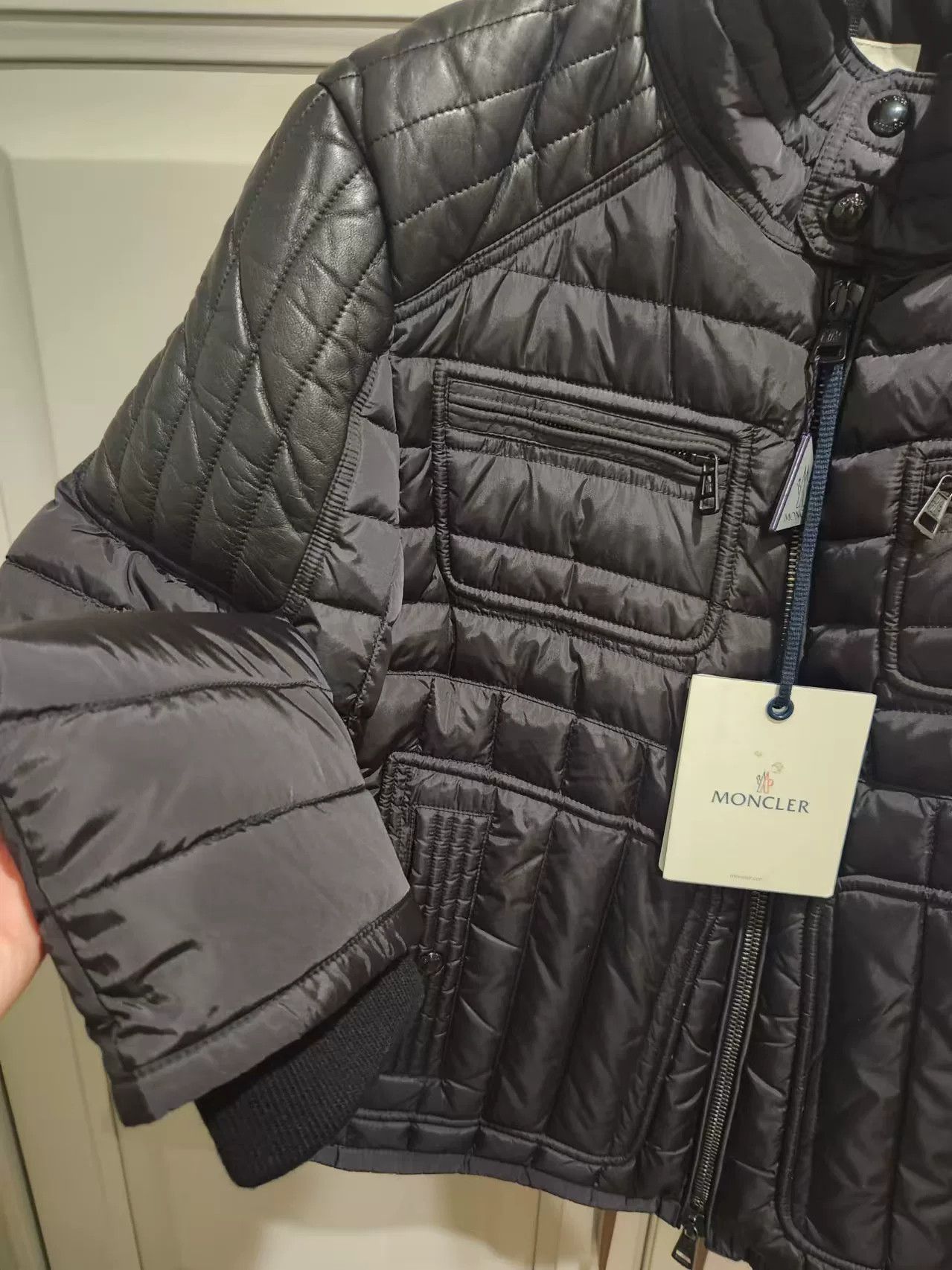 Moncler Moncler Leather Down Motorcycle Jacket Size US L / EU 52-54 / 3 - 5 Thumbnail
