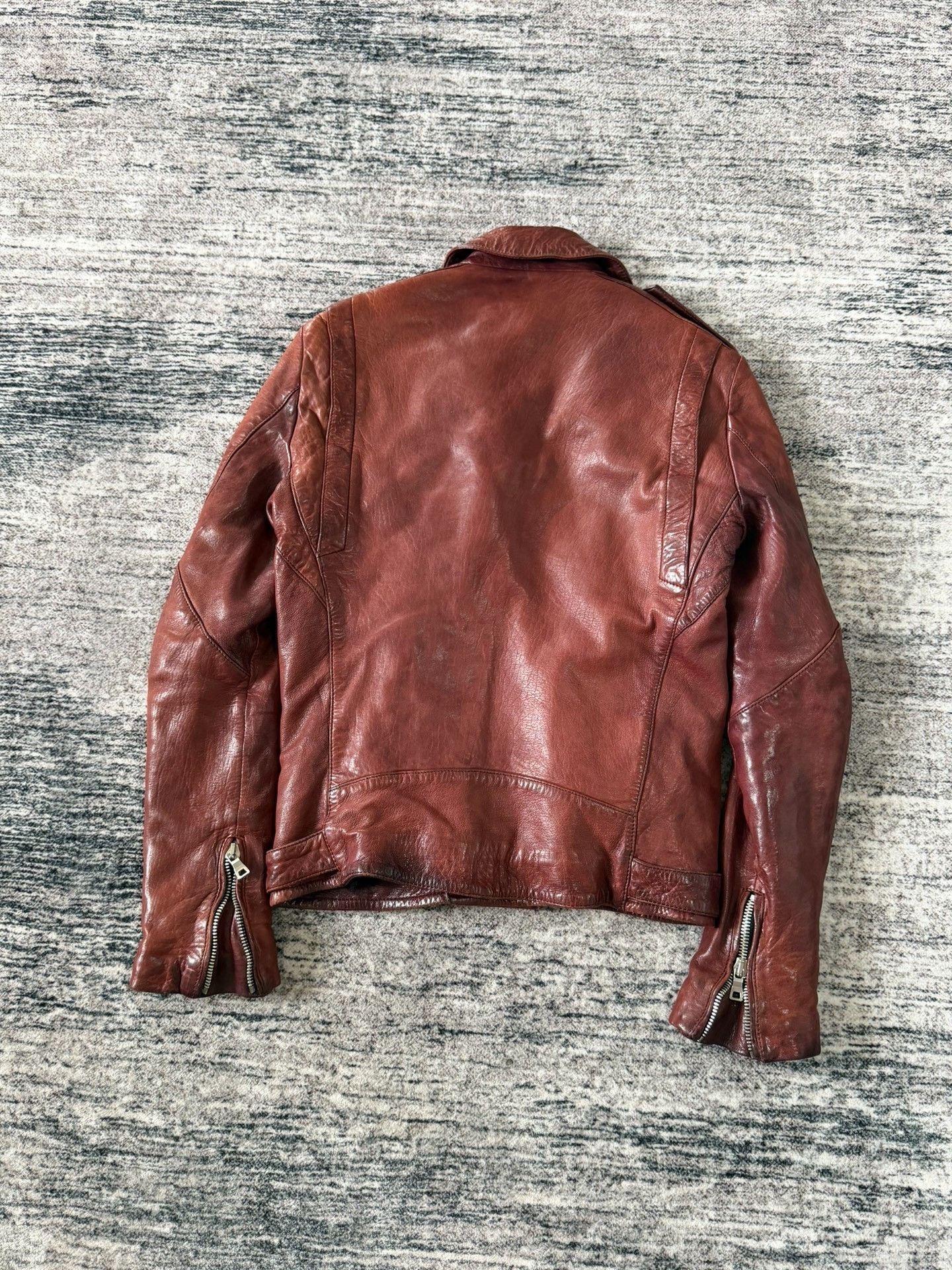 Balmain Balmain Distressed Dark Red Biker Jacket Size US M / EU 48-50 / 2 - 3 Thumbnail