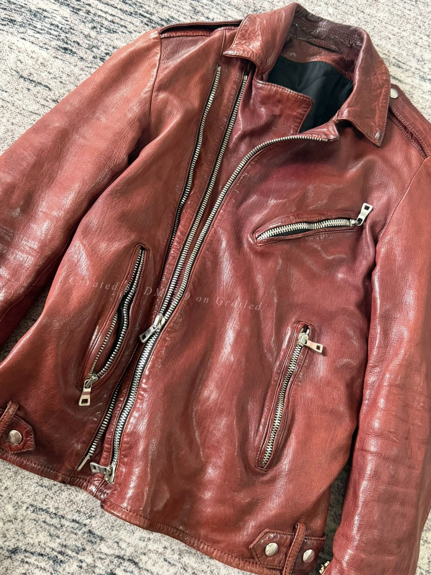 Balmain Balmain Distressed Dark Red Biker Jacket Size US M / EU 48-50 / 2 - 2 Thumbnail