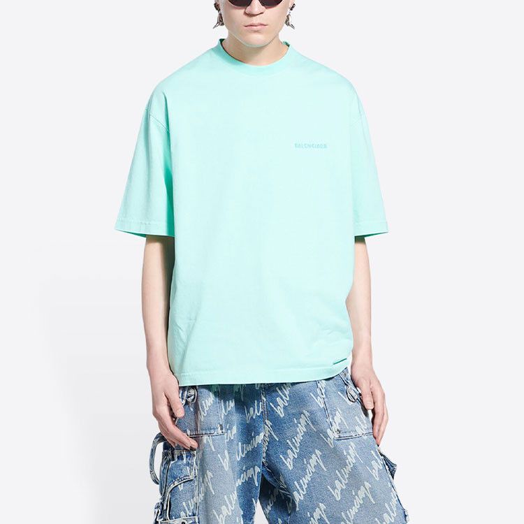 Balenciaga Balenciaga Mint Green Embroidered Logo T-Shirt Size L Size US L / EU 52-54 / 3 - 14 Thumbnail