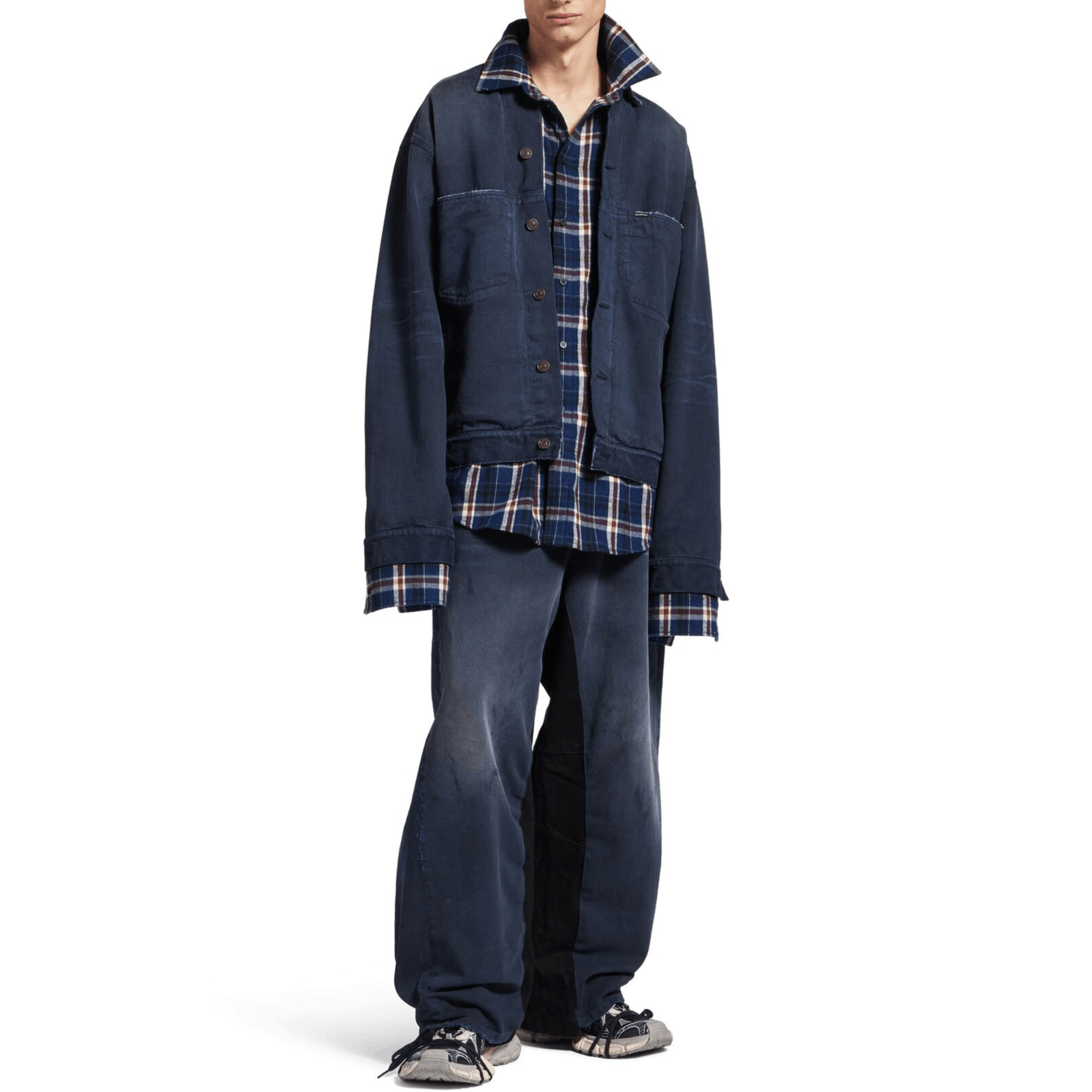 Balenciaga Balenciaga Plaid Layered Denim Jacket Size XS Size US XS / EU 42 / 0 - 6 Thumbnail
