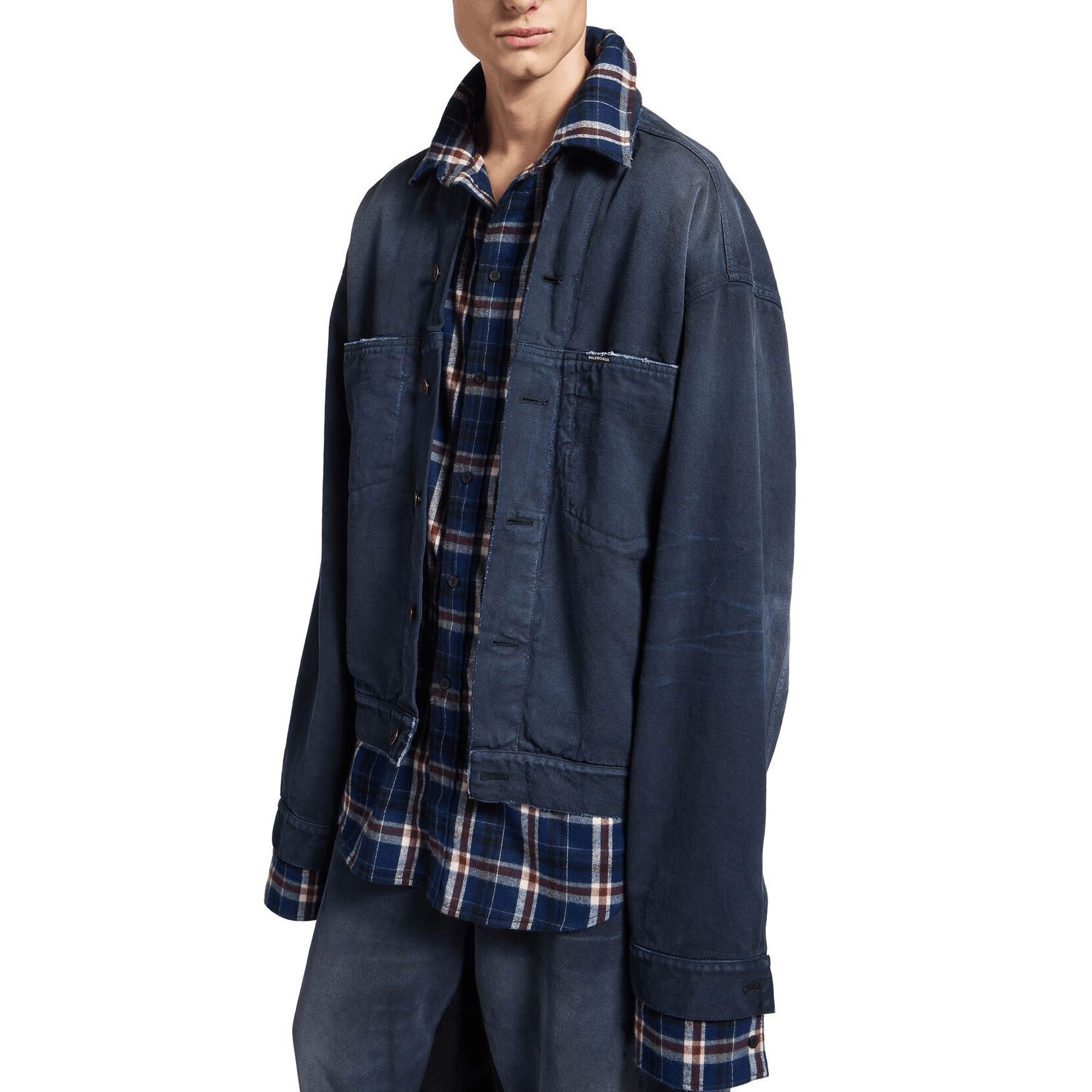 Balenciaga Balenciaga Plaid Layered Denim Jacket Size XS Size US XS / EU 42 / 0 - 8 Thumbnail