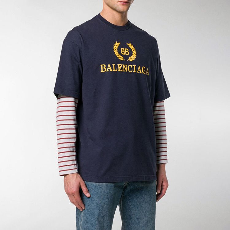 Balenciaga Balenciaga Laurel Logo T-Shirt Navy Blue Size XS Size US XS / EU 42 / 0 - 7 Thumbnail