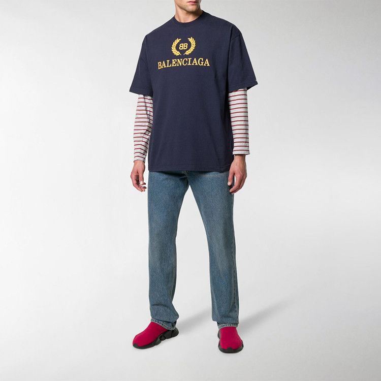 Balenciaga Balenciaga Laurel Logo T-Shirt Navy Blue Size XS Size US XS / EU 42 / 0 - 9 Thumbnail