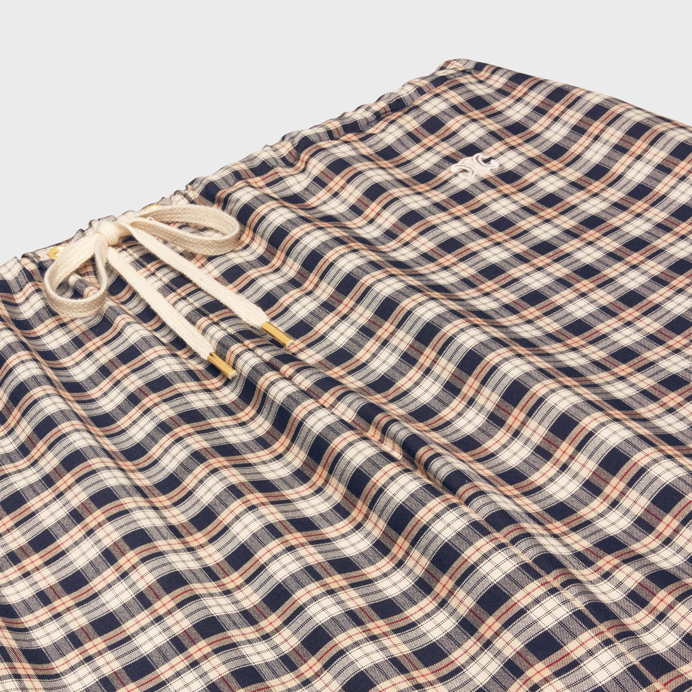 Celine PAJAMA PANTS IN CHECKED SILK navy/beige/chalk Size 28" / US 6 / IT 42 - 3 Thumbnail