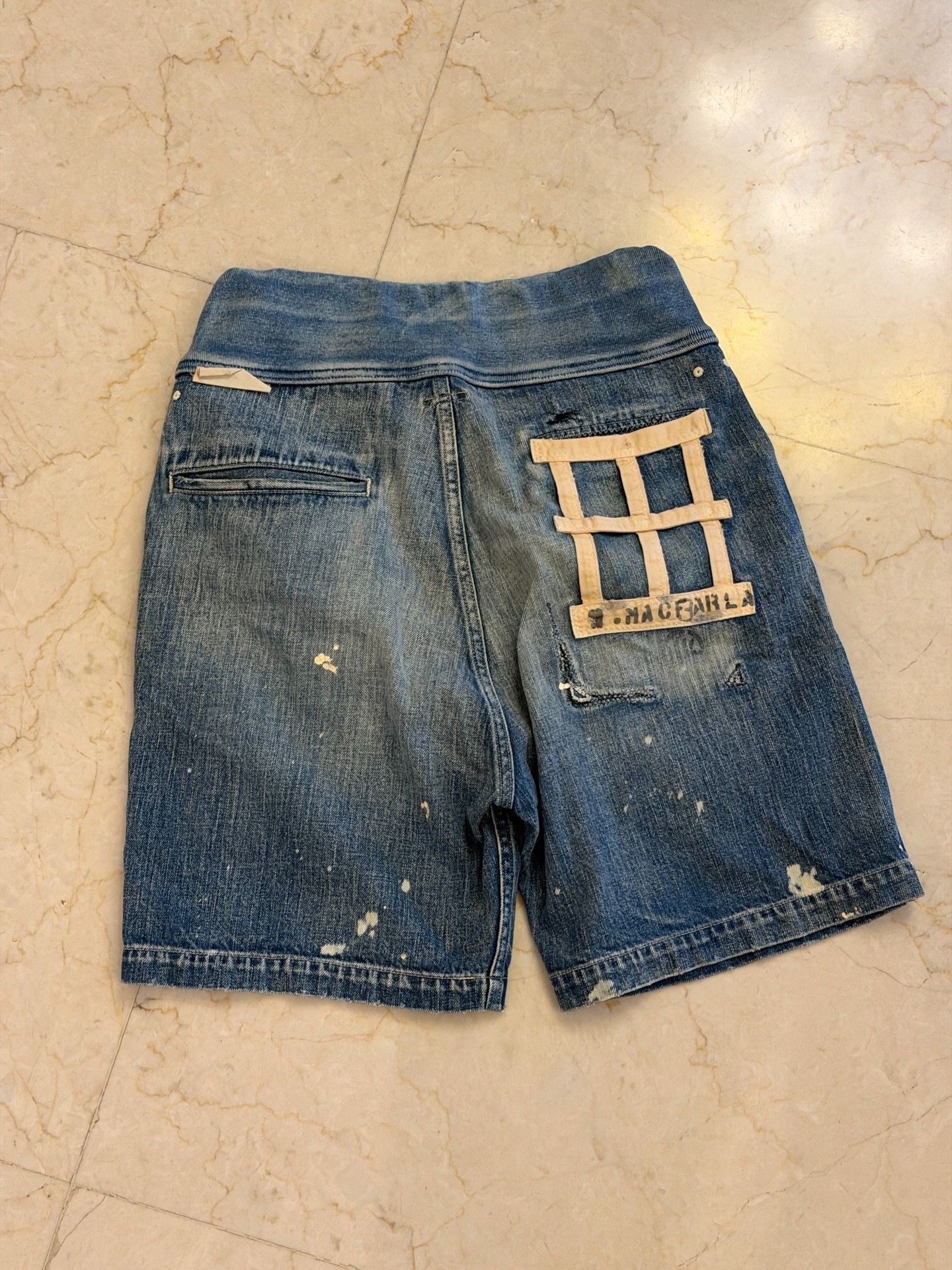 Kapital KAPITAL Washed BORO Splatter Drawstring Denim Shorts Size US 32 / EU 48 - 2 Thumbnail