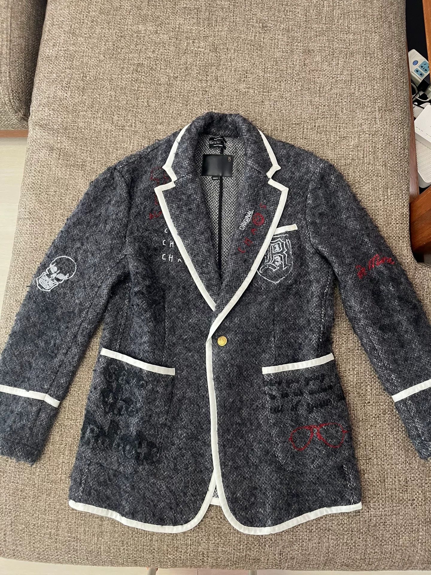 R13 R13 Graffiti Print White Trim Wool Blazer Size XS / US 0-2 / IT 36-38 - 2 Thumbnail