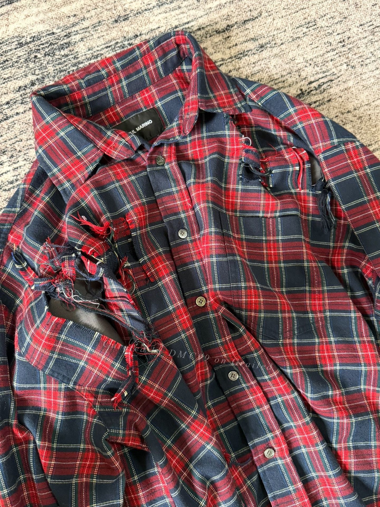 Blue Marlin Red Black Check Distressed Shirt Size US L / EU 52-54 / 3 - 3 Thumbnail