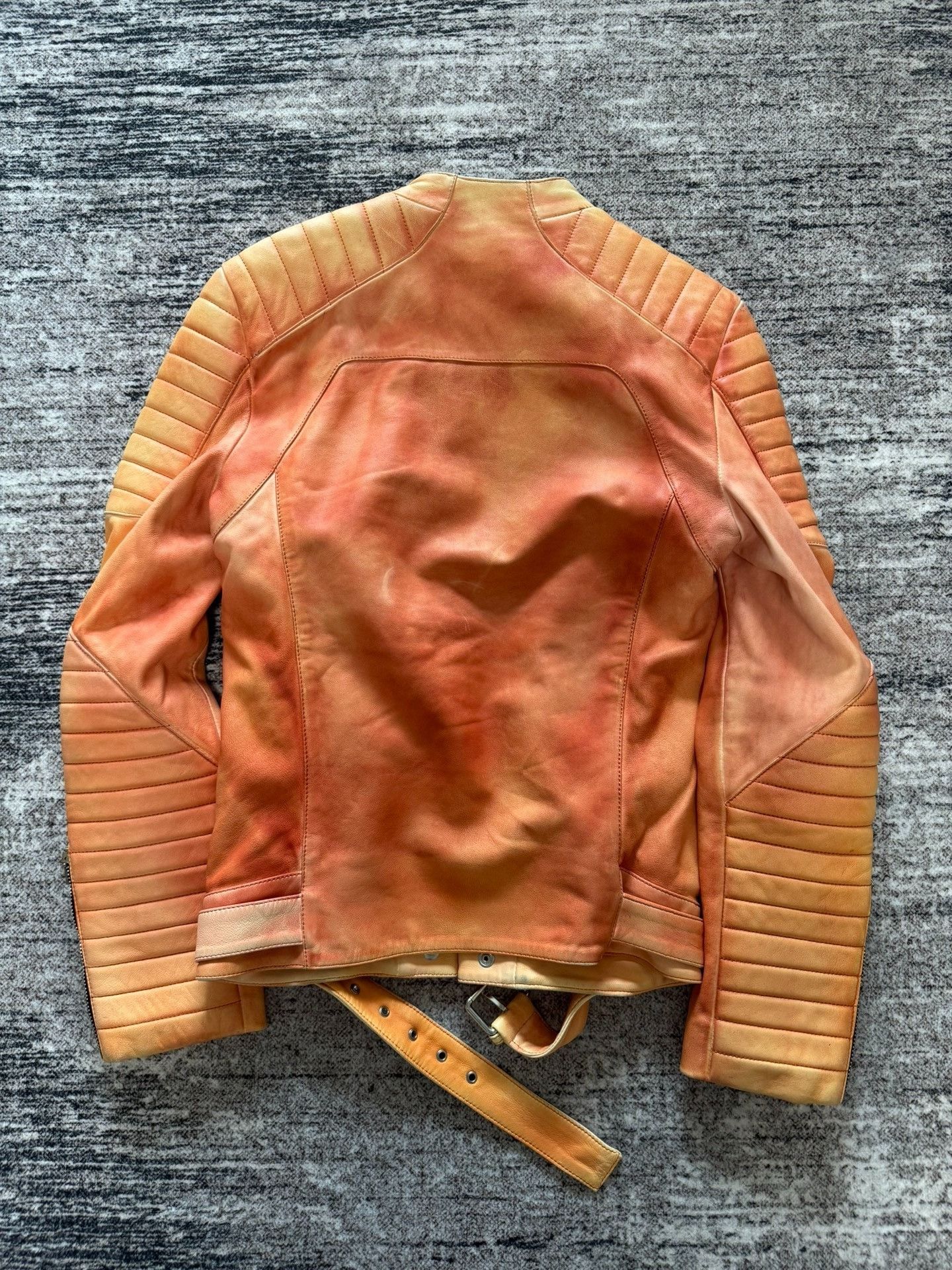 Balmain Balmain Orange Distressed Motorcycle Jacket Size US S / EU 44-46 / 1 - 5 Thumbnail
