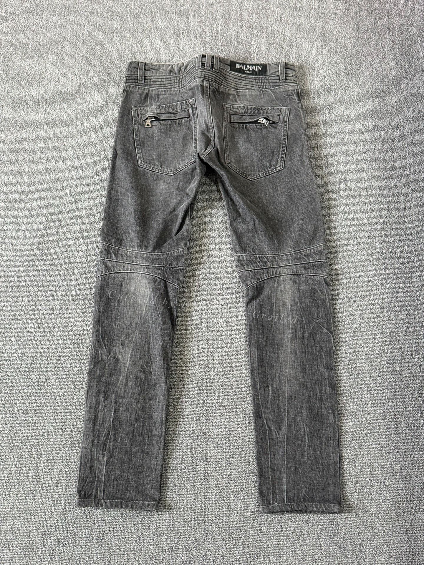 Balmain Balmain Wavy Grey Washed Biker Jeans Size US 29 - 3 Thumbnail
