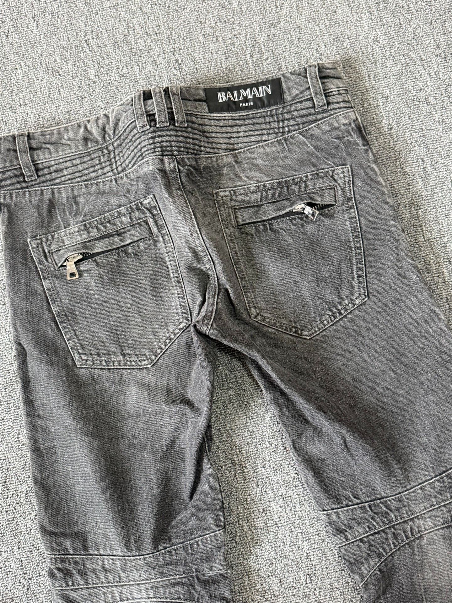 Balmain Balmain Wavy Grey Washed Biker Jeans Size US 29 - 4 Thumbnail