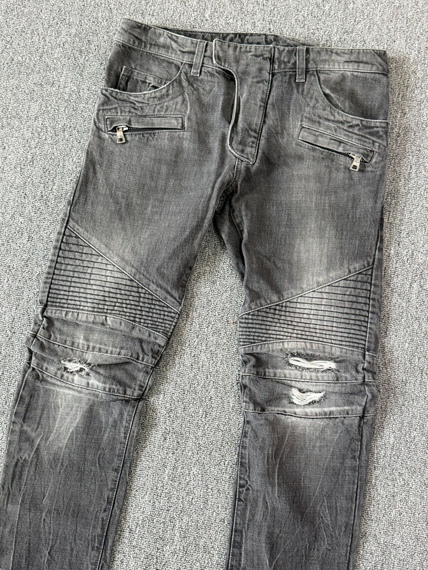 Balmain Balmain Wavy Grey Washed Biker Jeans Size US 29 - 2 Thumbnail