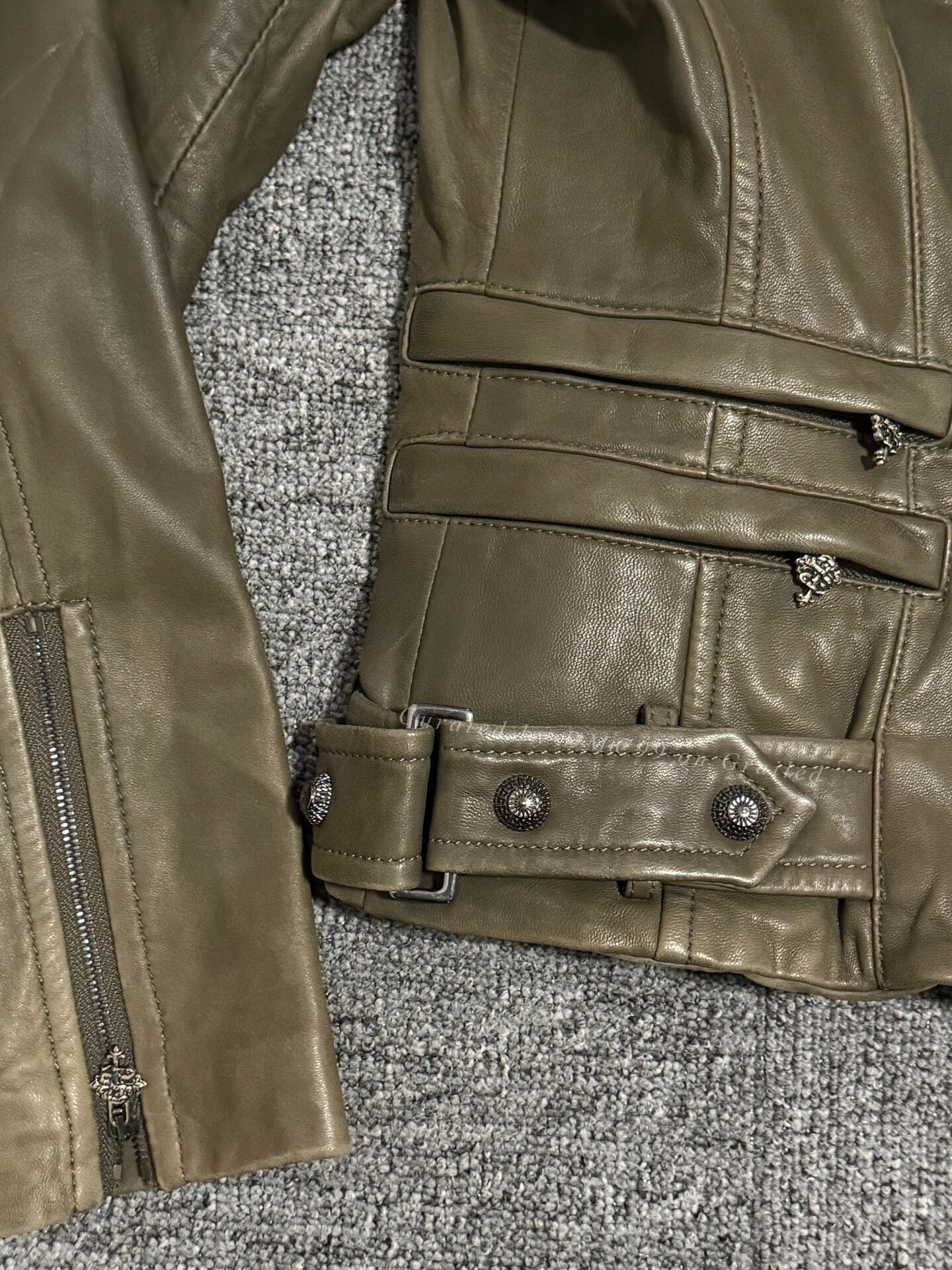 Pierre Balmain Pierre Balmain Dark Green Distressed Leather Jacket Size US XXS / EU 40 - 3 Thumbnail