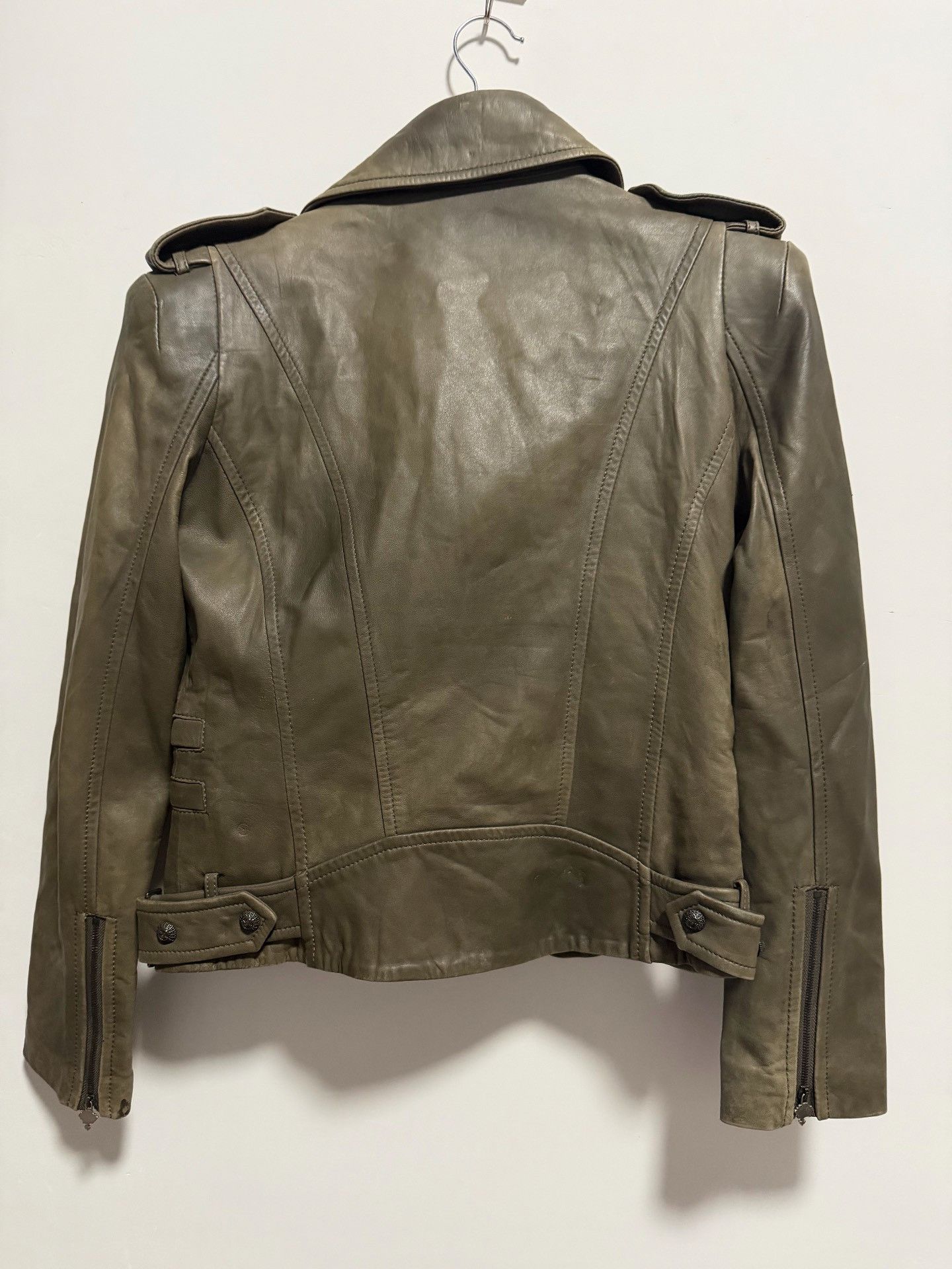 Pierre Balmain Pierre Balmain Dark Green Distressed Leather Jacket Size US XXS / EU 40 - 4 Thumbnail
