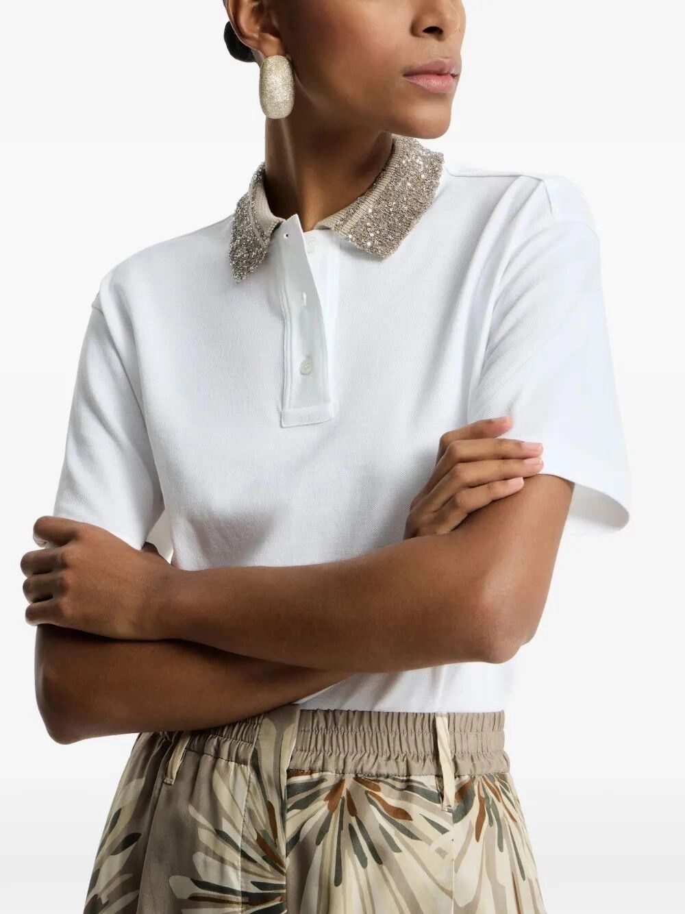 Brunello Cucinelli Polo with Dazzling Knit Collar Size XL / US 12-14 / IT 48-50 - 5 Thumbnail