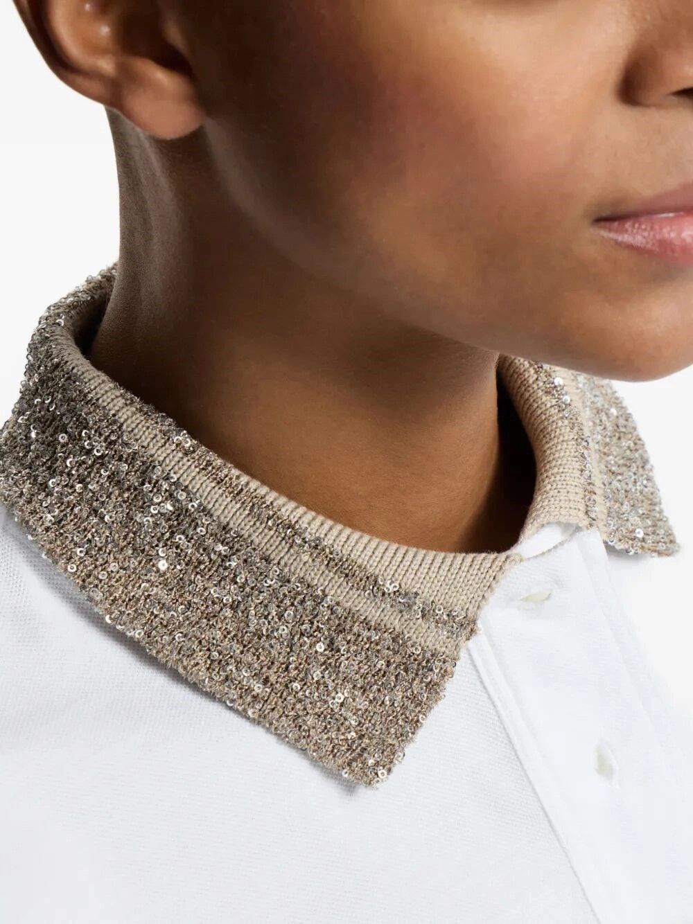 Brunello Cucinelli Polo with Dazzling Knit Collar Size XL / US 12-14 / IT 48-50 - 3 Thumbnail