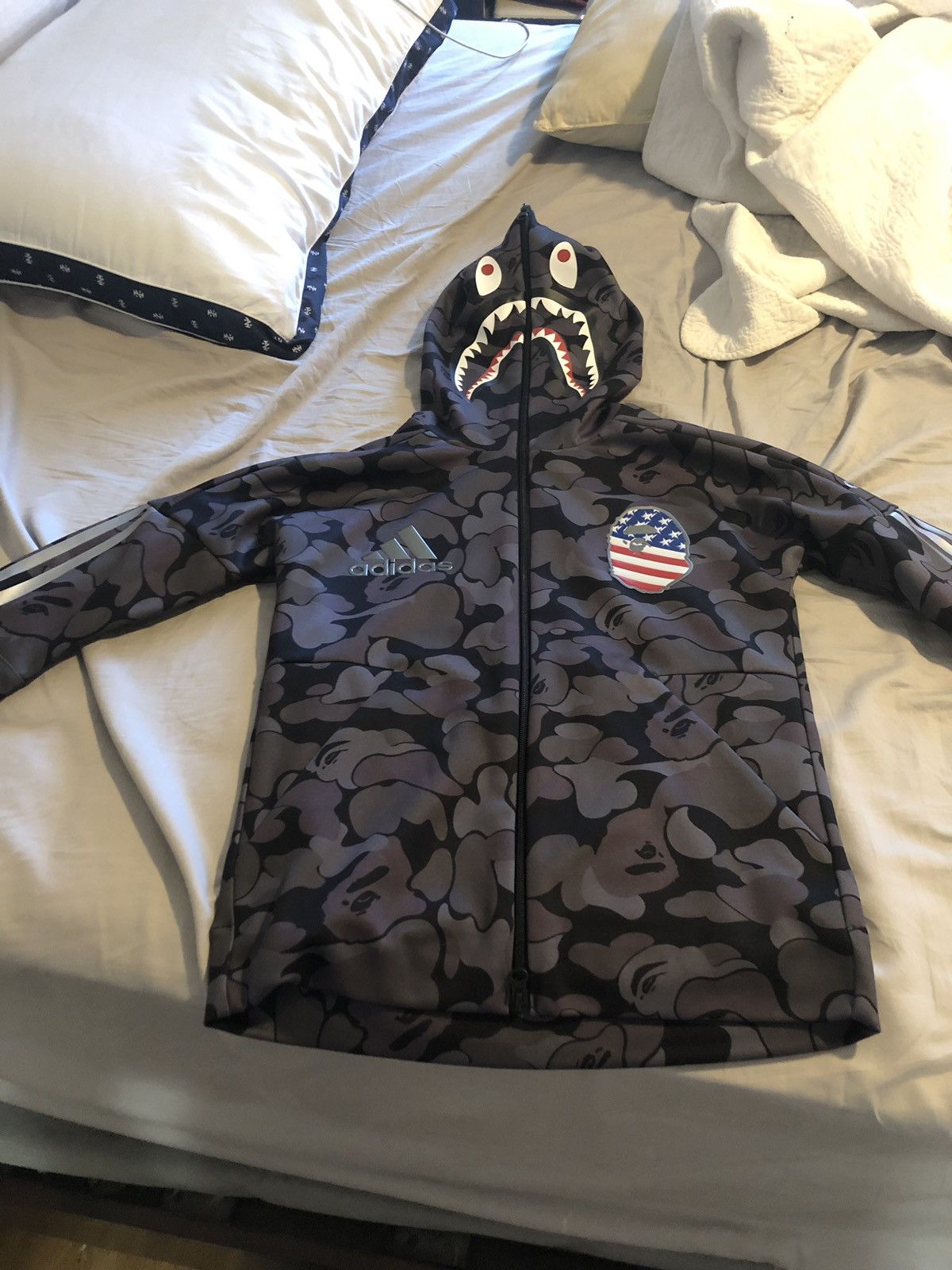 Adidas x bape hot sale shark hoodie