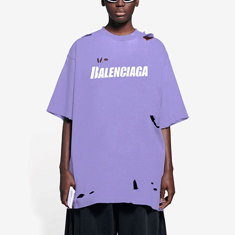 Balenciaga Balenciaga Purple Destroyed Logo T-Shirt XS Size XS / US 0-2 / IT 36-38 - 6 Thumbnail