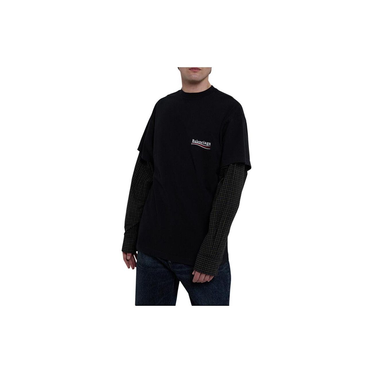 Balenciaga Balenciaga Logo Embroidered Plaid Sleeve Long Sleeve T-Shirt Size US L / EU 52-54 / 3 - 16 Thumbnail