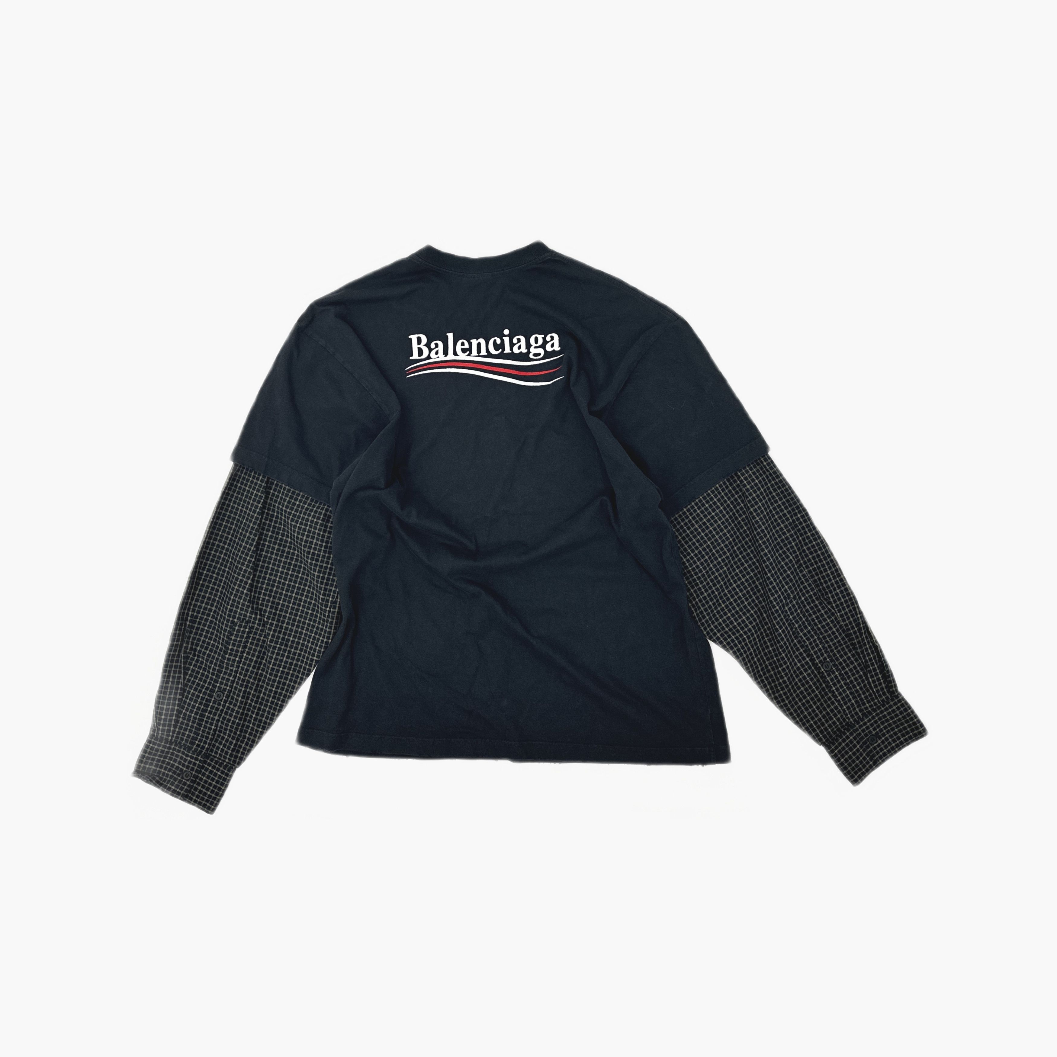 Balenciaga Balenciaga Logo Embroidered Plaid Sleeve Long Sleeve T-Shirt Size US L / EU 52-54 / 3 - 2 Thumbnail