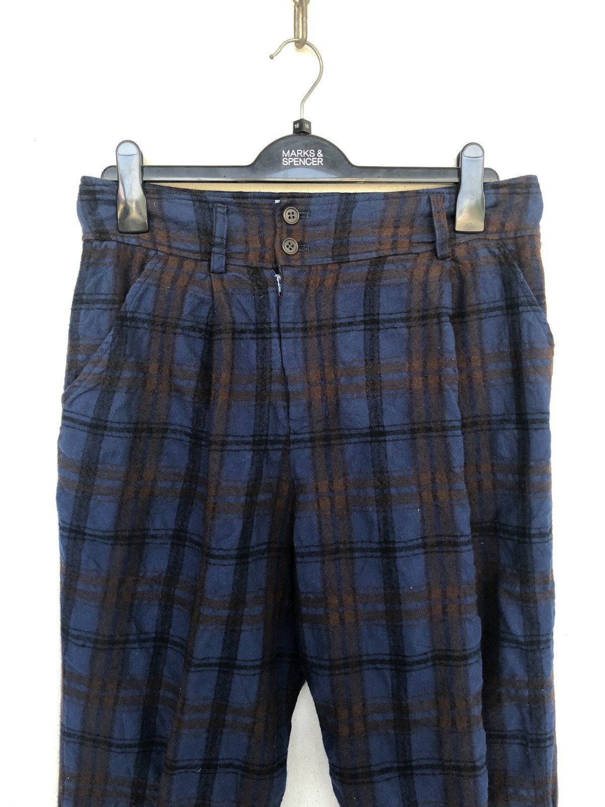 Issey Miyake Masterpiece Blue Tartan Checked Plaid Wool Blend Pants Size US 32 / EU 48 - 3 Thumbnail
