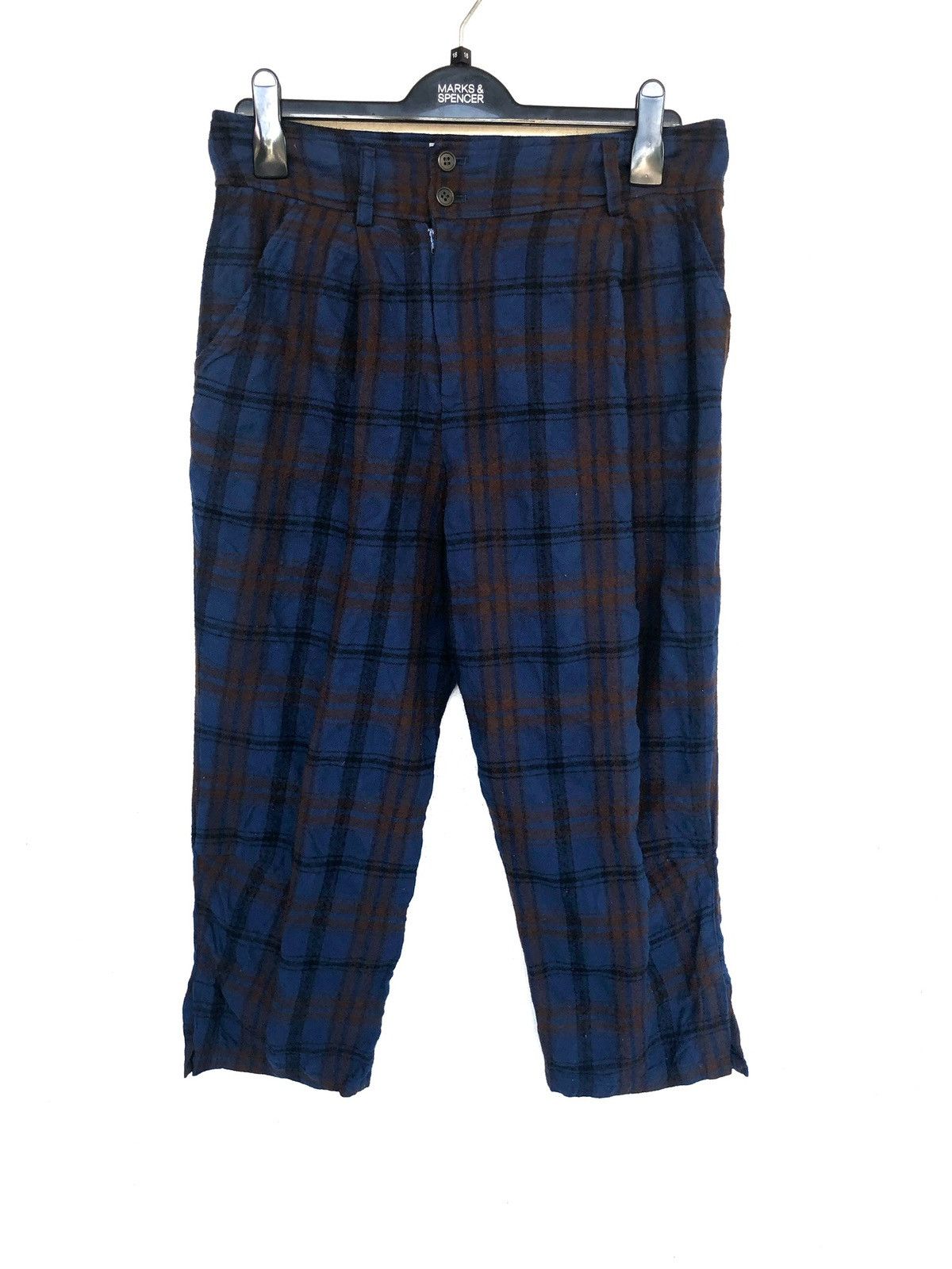 Issey Miyake Masterpiece Blue Tartan Checked Plaid Wool Blend Pants Size US 32 / EU 48 - 2 Thumbnail