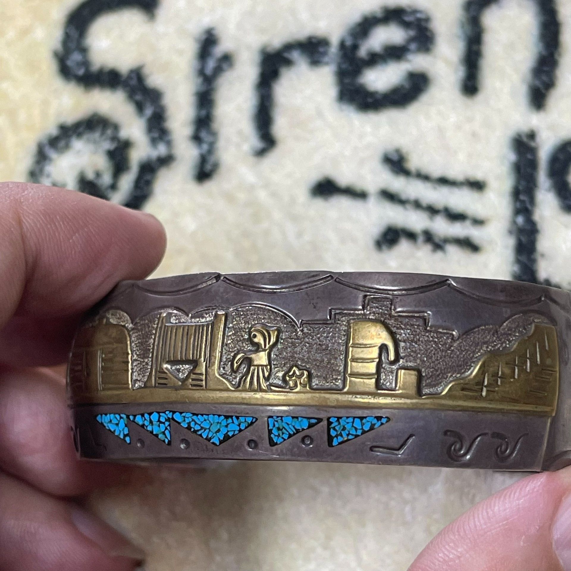 Other Navajo Antique Silver 12K Gold Bracelet Size ONE SIZE - 4 Thumbnail