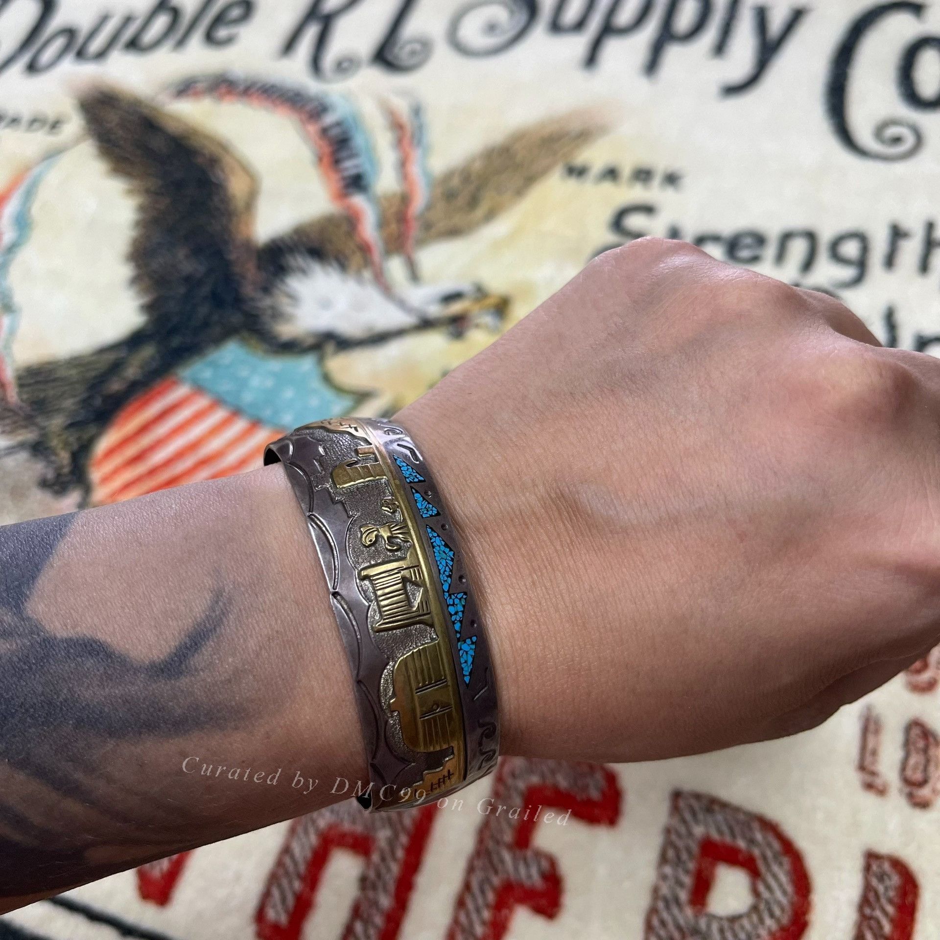 Other Navajo Antique Silver 12K Gold Bracelet Size ONE SIZE - 7 Thumbnail