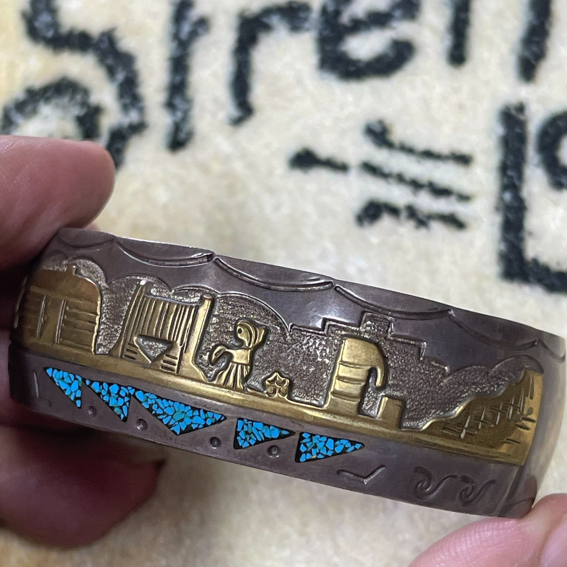 Other Navajo Antique Silver 12K Gold Bracelet Size ONE SIZE - 3 Thumbnail