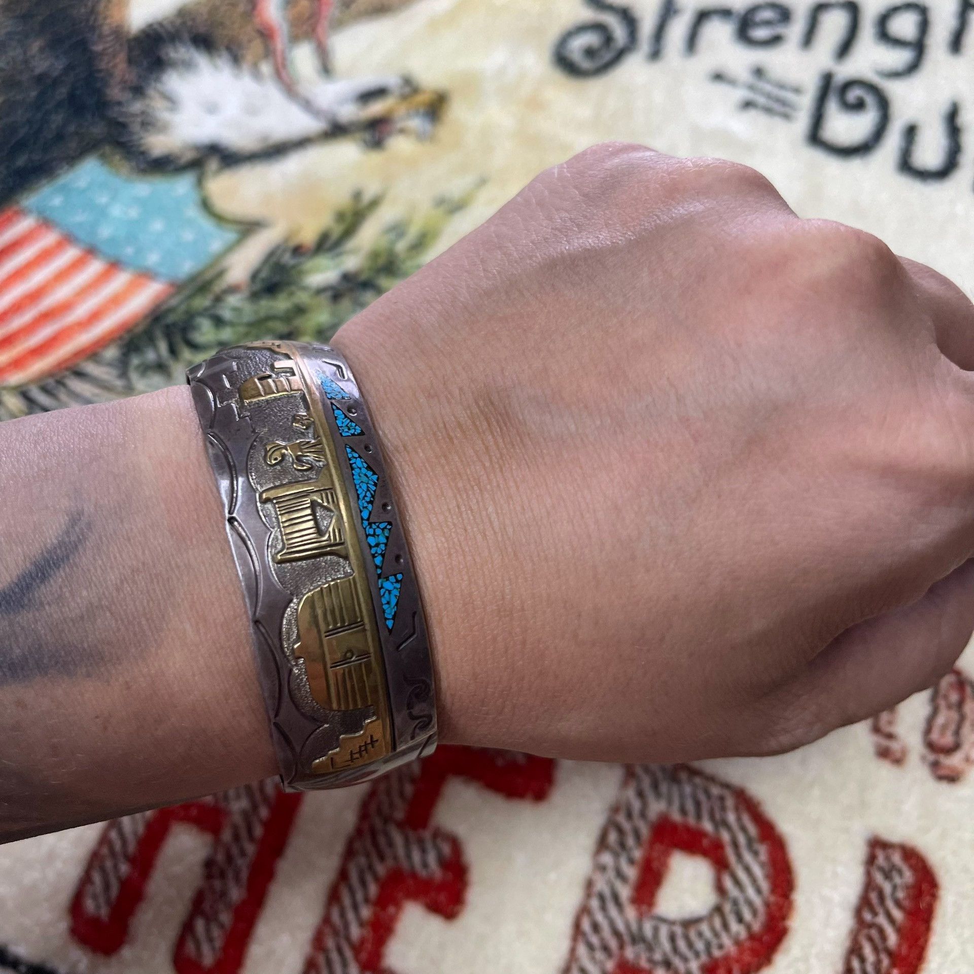 Other Navajo Antique Silver 12K Gold Bracelet Size ONE SIZE - 8 Thumbnail