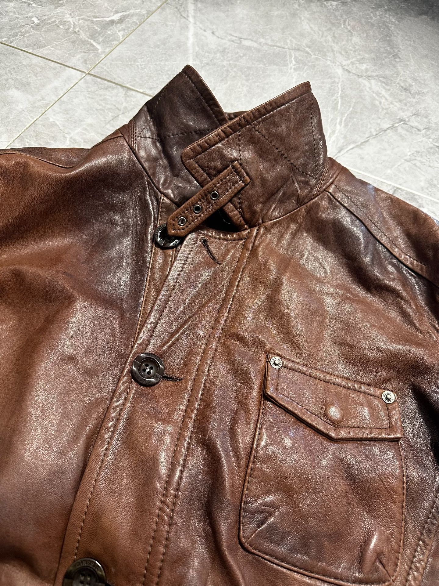 Hugo Boss Vintage Distressed BOSS Peter Leather Jacket Size US M / EU 48-50 / 2 - 7 Thumbnail