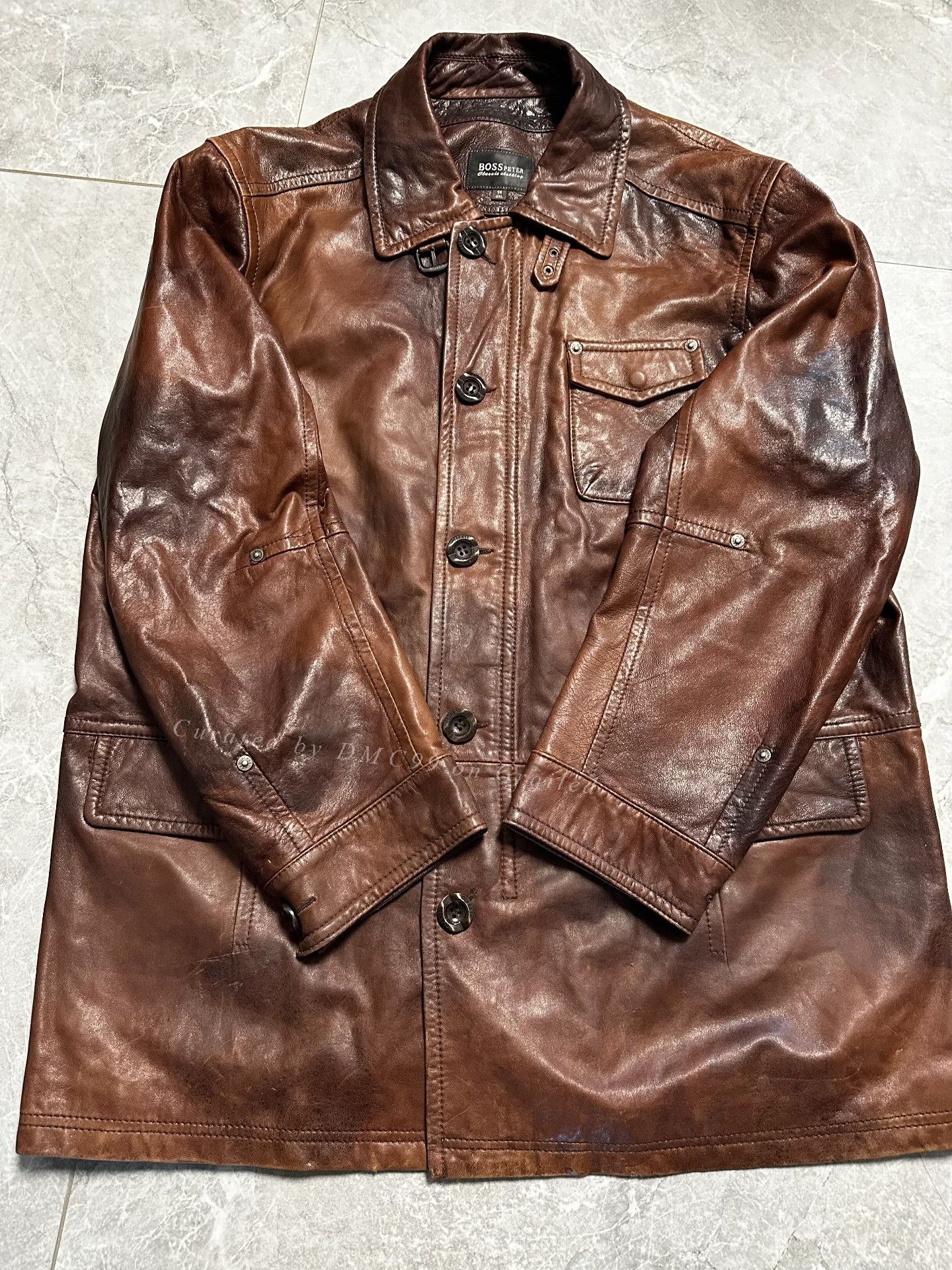Hugo Boss Vintage Distressed BOSS Peter Leather Jacket Size US M / EU 48-50 / 2 - 3 Thumbnail