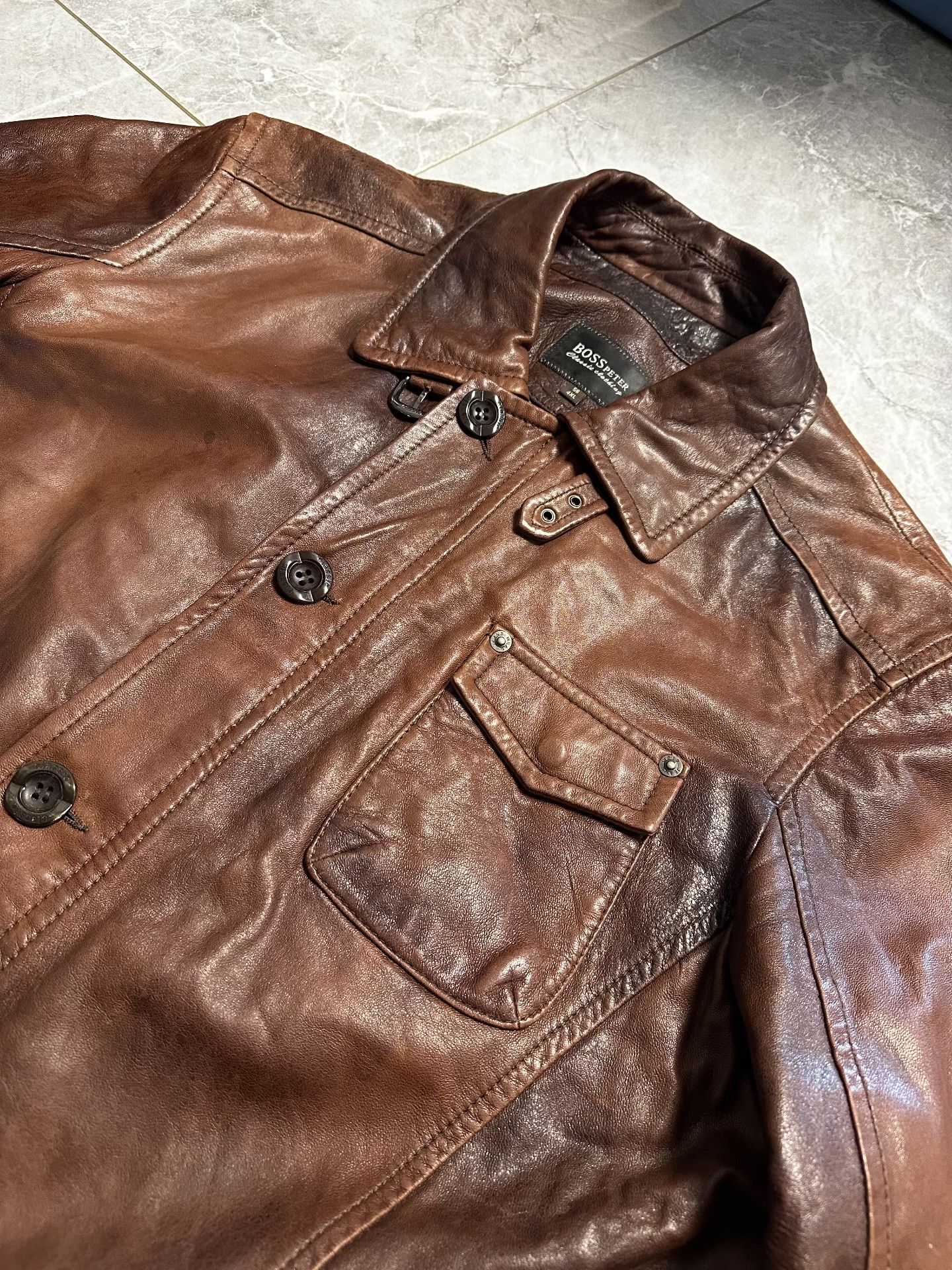Hugo Boss Vintage Distressed BOSS Peter Leather Jacket Size US M / EU 48-50 / 2 - 2 Thumbnail