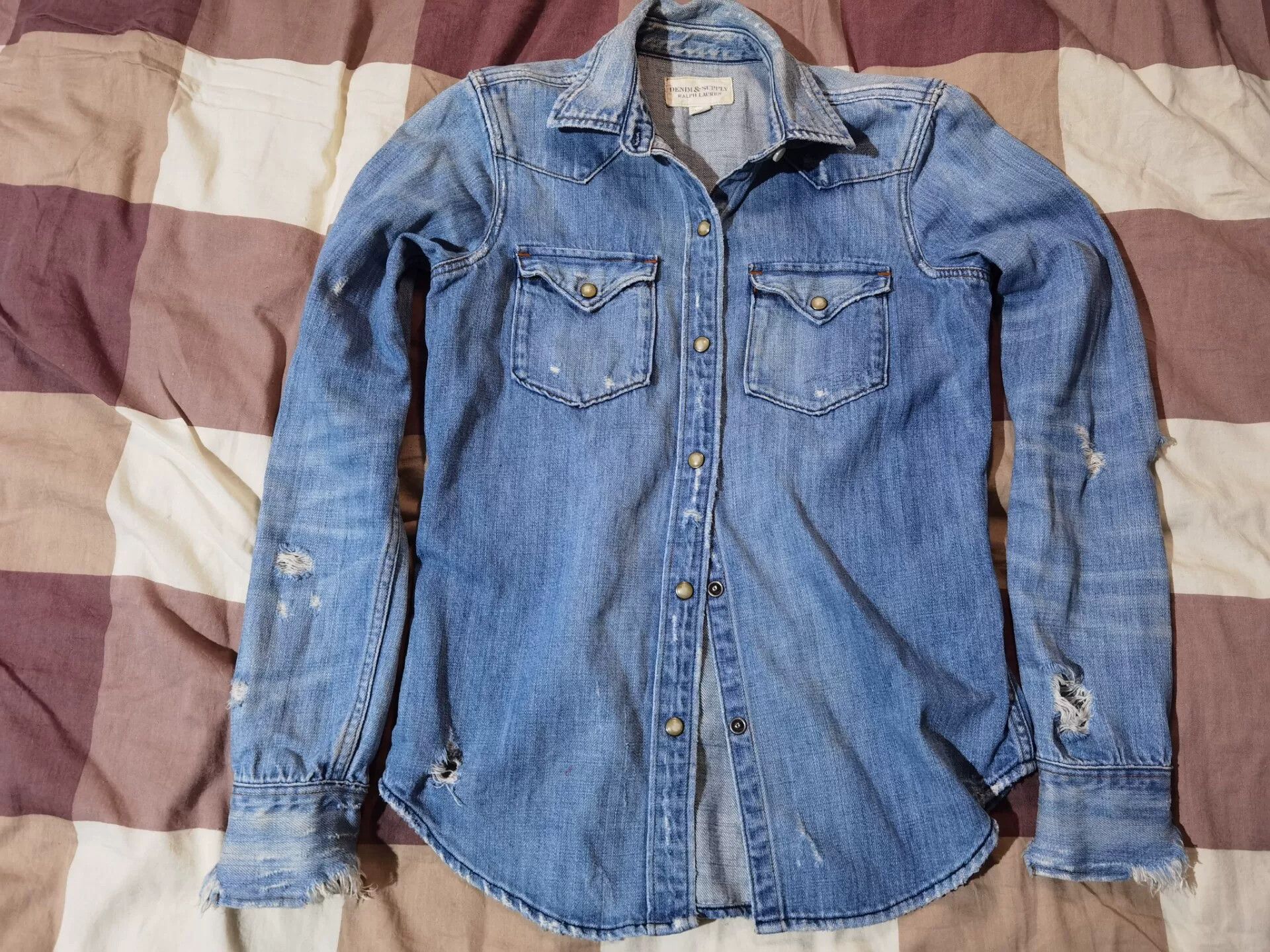 RRL Ralph Lauren Ralph Lauren Heavily Distressed Denim Shirt Size M / US 6-8 / IT 42-44 - 8 Thumbnail