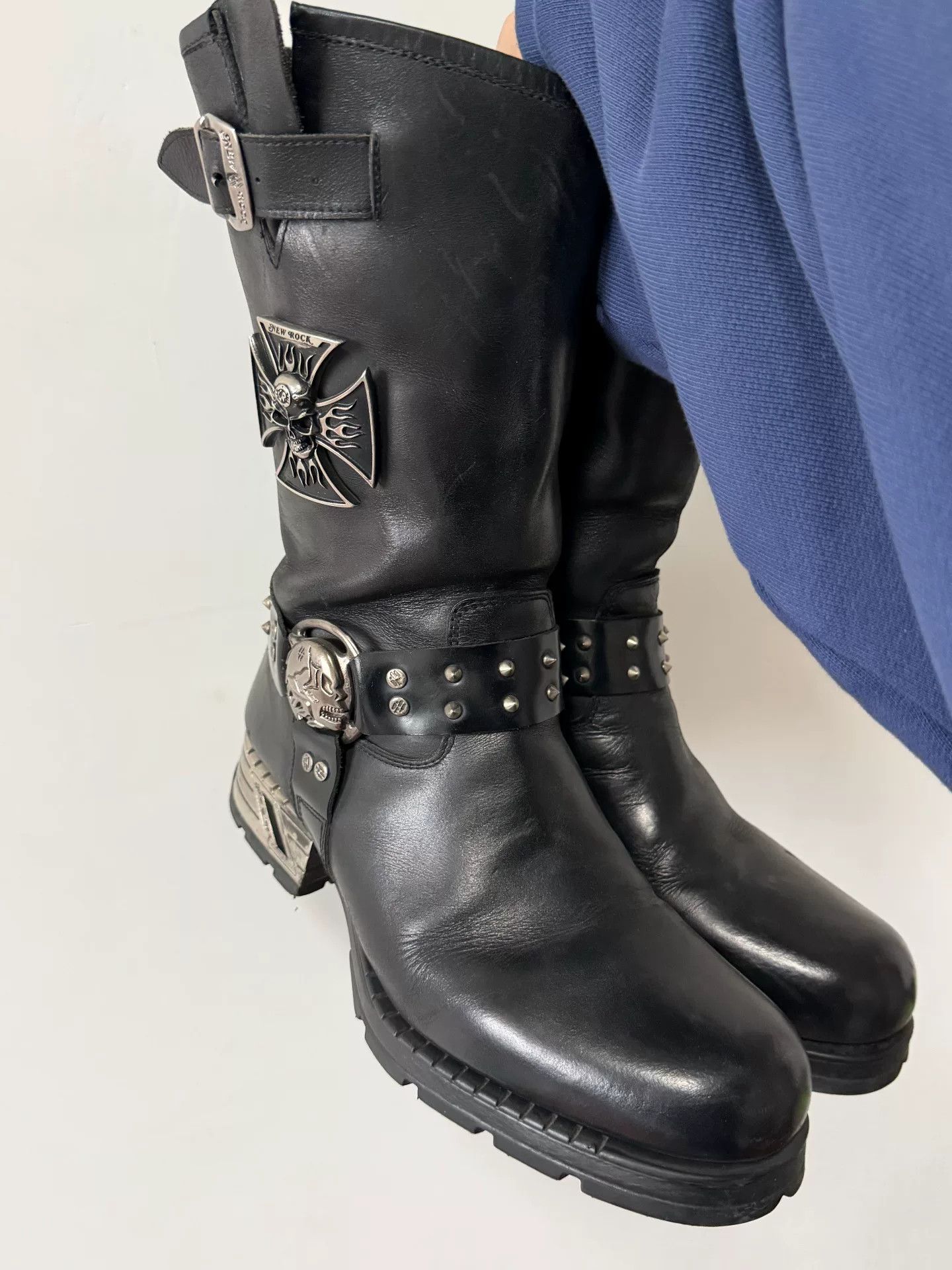 New Rock Newrock Skull Cross Motorcycle Buckle Boots Size US 10 / EU 43 - 4 Thumbnail