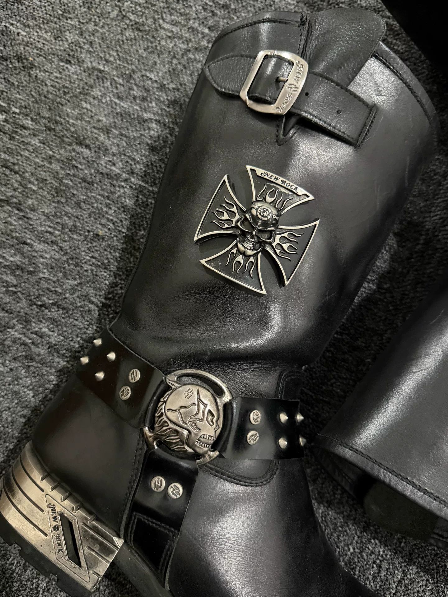 New Rock Newrock Skull Cross Motorcycle Buckle Boots Size US 10 / EU 43 - 3 Thumbnail
