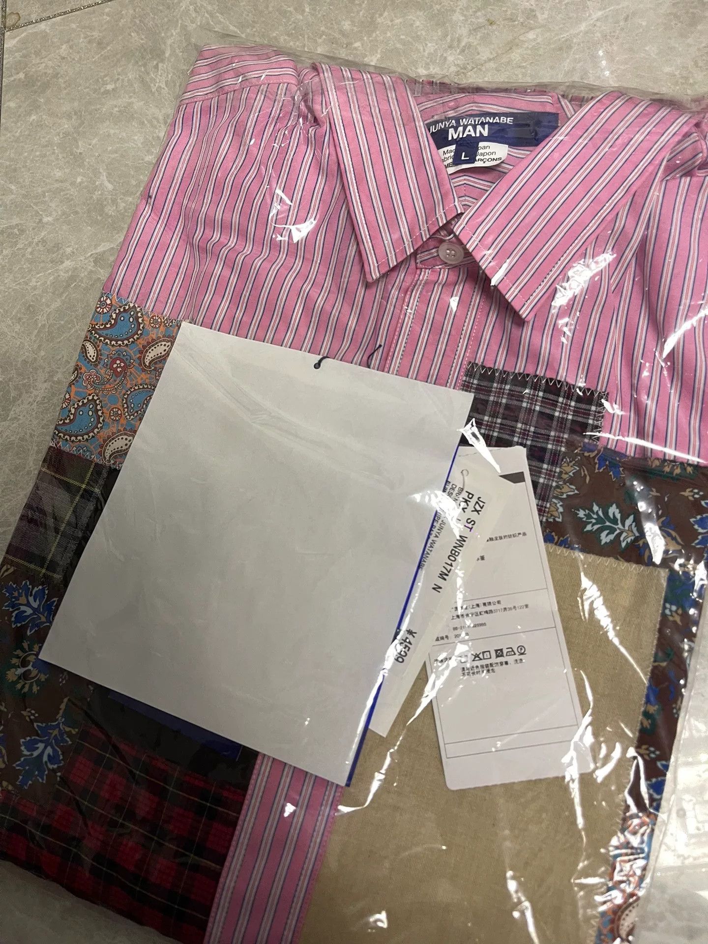 Junya Watanabe Junya Watanabe Pink Patchwork Striped Shirt Size US L / EU 52-54 / 3 - 4 Thumbnail