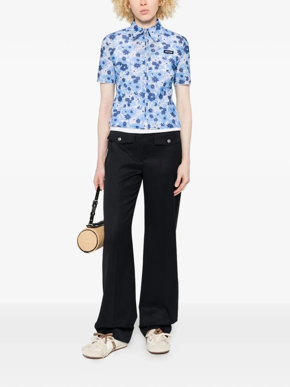 Miu Miu Cropped Printed Shirt Size M / US 6-8 / IT 42-44 - 2 Thumbnail
