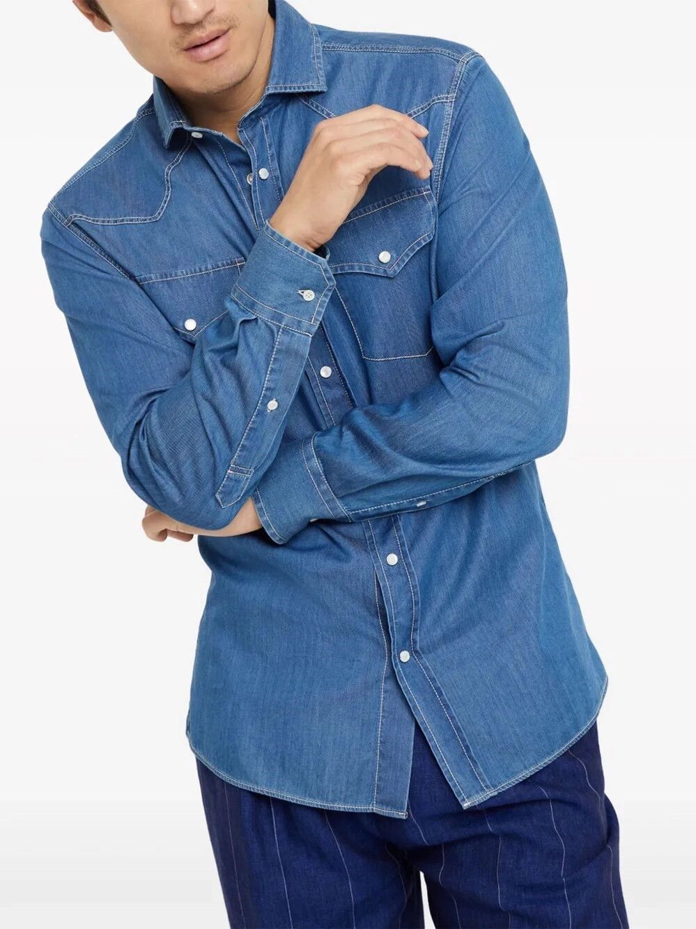 Brunello Cucinelli Denim Easy Fit Western Shirt Size US L / EU 52-54 / 3 - 6 Thumbnail