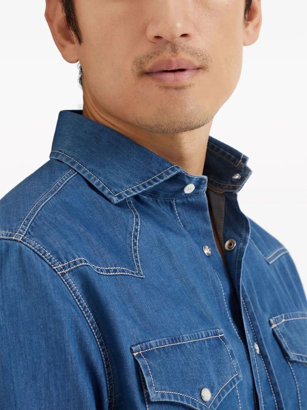 Brunello Cucinelli Denim Easy Fit Western Shirt Size US M / EU 48-50 / 2 - 3 Thumbnail