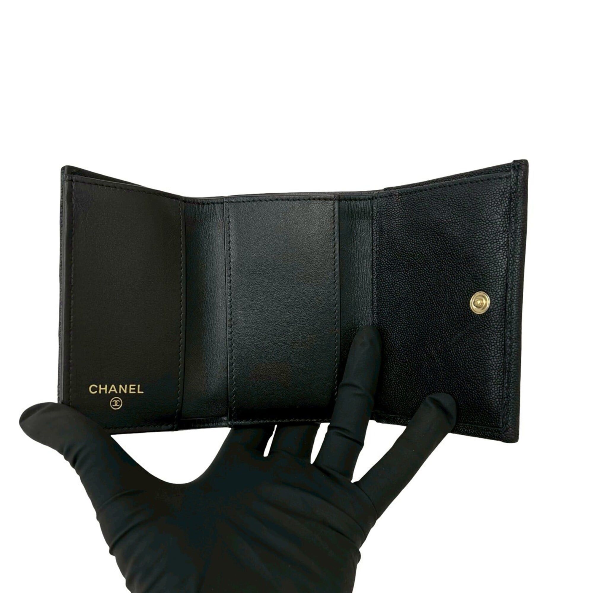Chanel CHANEL Boy Chanel Coco Mark Caviar Skin Tri-fold Wallet Black 54611 Size ONE SIZE - 7 Thumbnail