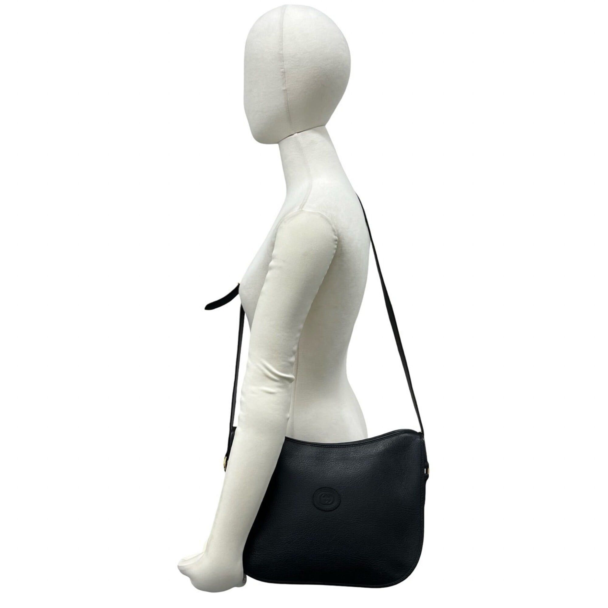 Gucci GUCCI Vintage GG Logo Leather Shoulder Bag/Pouch/Sacoche (Black, 80312) Size ONE SIZE - 2 Thumbnail