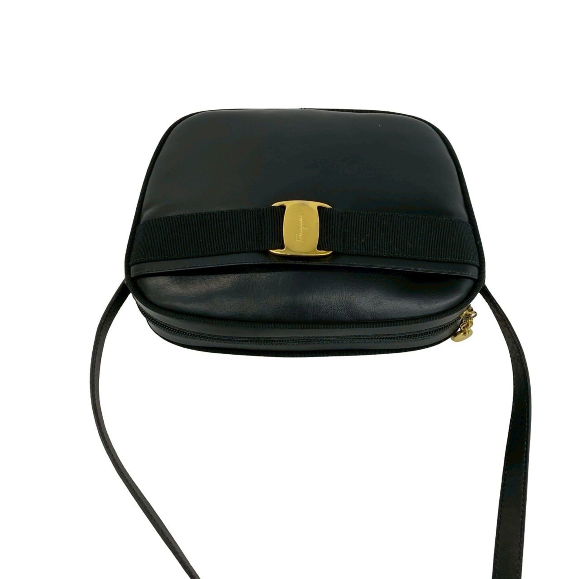 Salvatore Ferragamo Salvatore Ferragamo Vintage Vara Ribbon Leather Shoulder Bag, Black, 21451 Size ONE SIZE - 4 Thumbnail