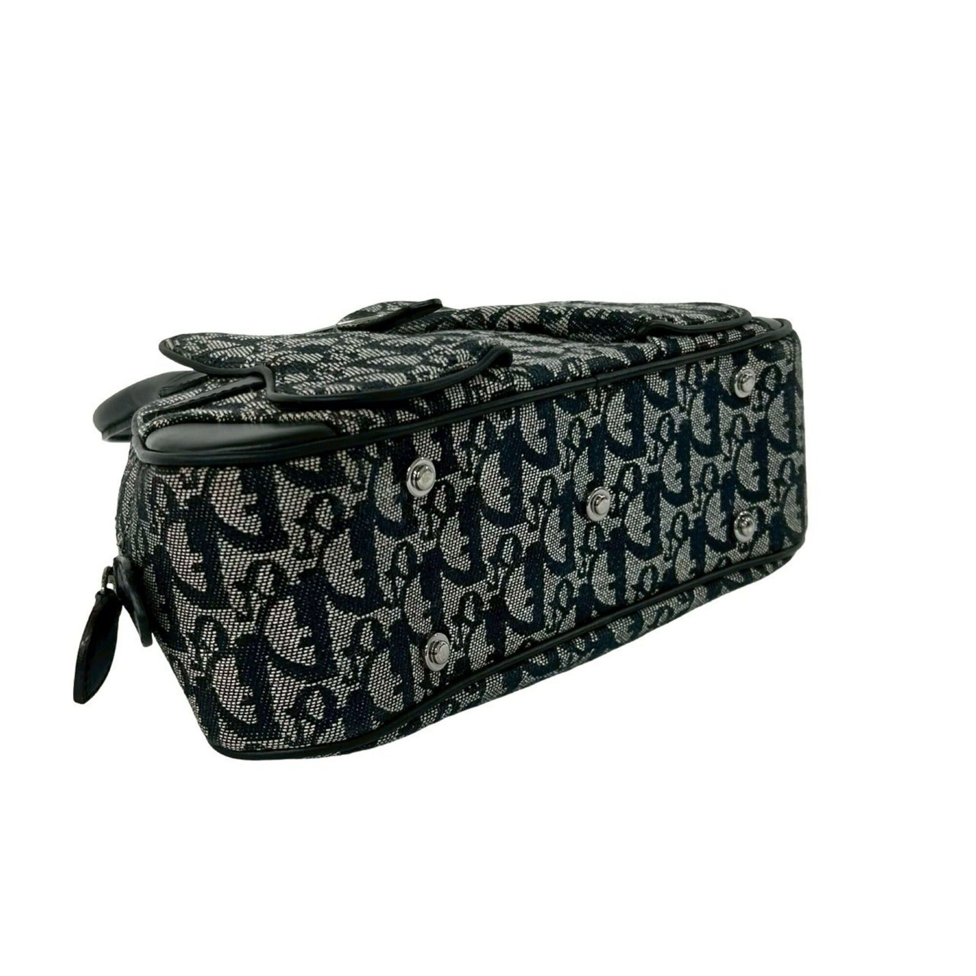 Dior Christian Dior Double Saddle Bag, Trotter Pattern, Canvas and Leather Handbag, Black, 31731 Size ONE SIZE - 7 Thumbnail